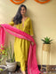 Green Silk suit set with pink leheriya dupatta
