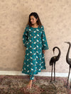 Nilambari Pichwai Cotton Kurti Pant Set | Teal | Kantha India