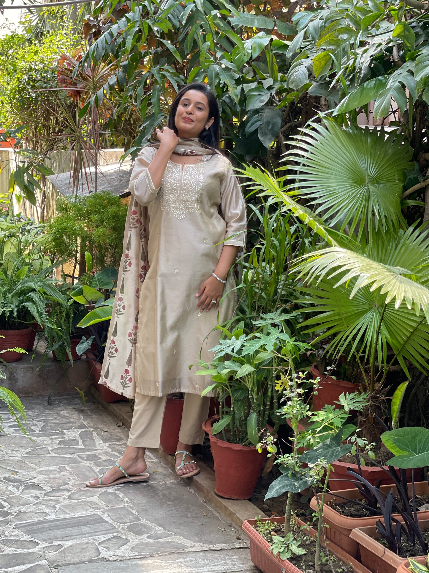 Sarina Chanderi suit with traditional dupatta