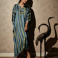 Ajrakh Modal Free-size Blue-Yellow V-Neck Kaftan