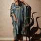 Ajrakh Modal Free-size Blue-Yellow V-Neck Kaftan