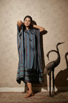 Ajrakh Modal Free-size Collar Neck Blue Kaftan Dress