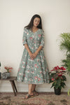 Cotton Hand Block Printed Bagh Dress - Green