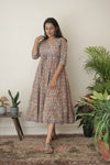 Cotton HandBlock Printed Bagh Dress - Beige