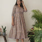 Cotton HandBlock Printed Bagh Dress - Beige