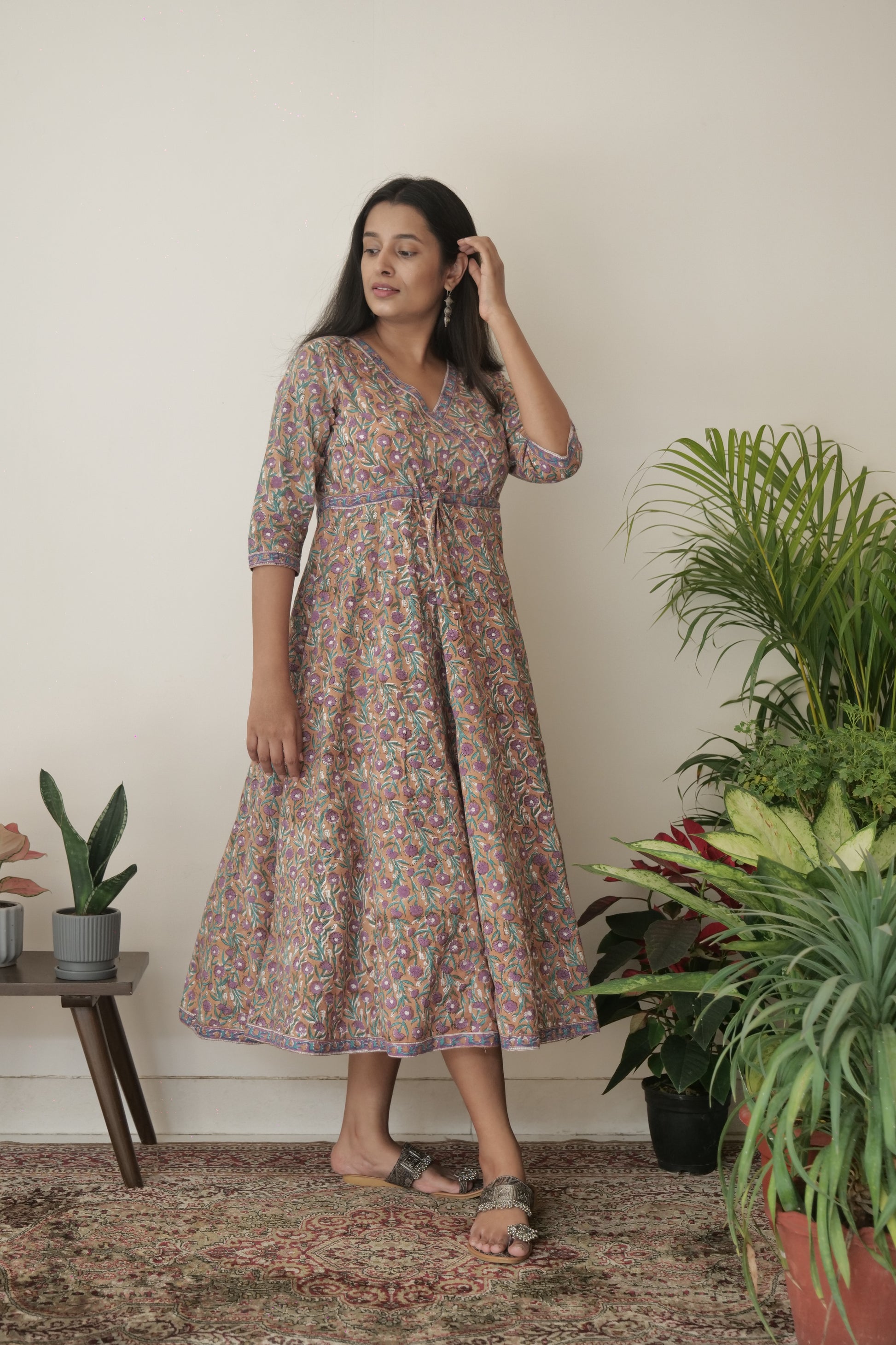 Beige Bagh Hand Block Printed Cotton Dress