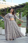 Grey handblock printed cotton lehenga