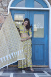 yellow  handblock printed cotton lehenga