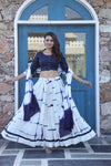 Black & white handblock printed cotton lehenga