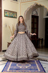Brown handblock printed cotton lehenga
