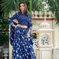 Blue handblock printed cotton lehenga