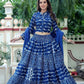 Dark Blue handblock printed cotton lehenga