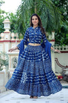 Dark Blue handblock printed cotton lehenga