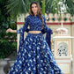 Blue handblock printed cotton lehenga