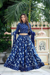 Blue handblock printed cotton lehenga