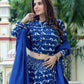 Dark Blue handblock printed cotton lehenga