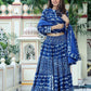 Dark Blue handblock printed cotton lehenga