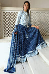 Blue & white handblock printed cotton lehenga