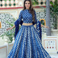 Blue & white handblock printed cotton lehenga