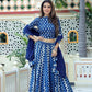 Blue & white handblock printed cotton lehenga