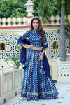 Blue & white handblock printed cotton lehenga