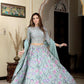 Green handblock printed cotton lehenga