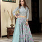 Green handblock printed cotton lehenga