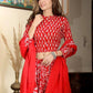 Red  handblock printed cotton lehenga