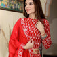 Red  handblock printed cotton lehenga