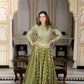 Green  handblock printed cotton lehenga