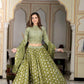 Green  handblock printed cotton lehenga