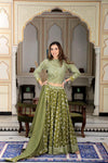 Green  handblock printed cotton lehenga