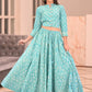 Blue  handblock printed cotton lehenga