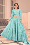 Blue  handblock printed cotton lehenga