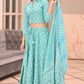 Blue  handblock printed cotton lehenga