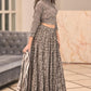 Brown  handblock printed cotton lehenga