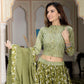Green  handblock printed cotton lehenga