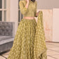 Olive green  handblock printed cotton lehenga