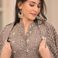 Brown  handblock printed cotton lehenga