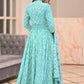 Blue  handblock printed cotton lehenga