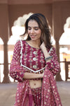 Maroon handblock printed cotton lehenga