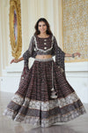 Black handblock printed cotton lehenga