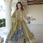Green handblock printed cotton lehenga