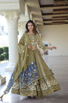 Green handblock printed cotton lehenga
