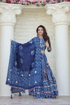 Blue handblock printed cotton lehenga