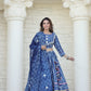 Blue handblock printed cotton lehenga