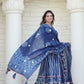 Blue handblock printed cotton lehenga