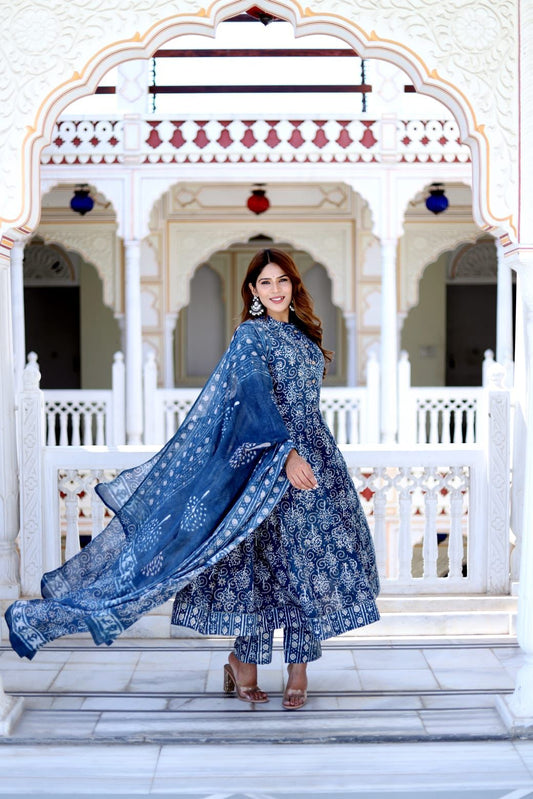 Blue Anarkali suit with dupatta