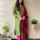 Green pink Shibori chanderi suit set