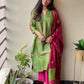 Green pink Shibori chanderi suit set